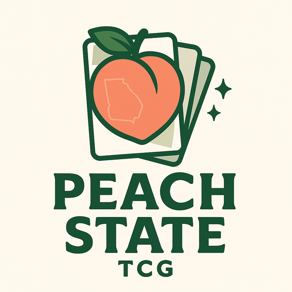 Peach State TCG logo featuring a modern trading card design with Southern flair