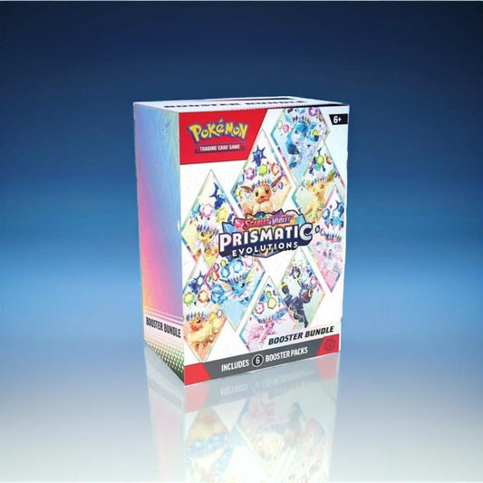 Pokémon TCG Scarlet & Violet Prismatic Evolutions Booster Bundle sealed front view with 6 booster packs